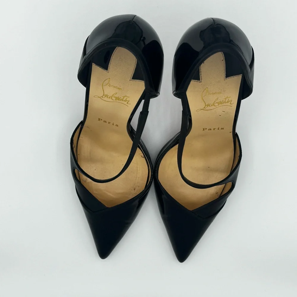Christian Louboutin Black Patent Leather T-Strap Pointed Toe Pumps